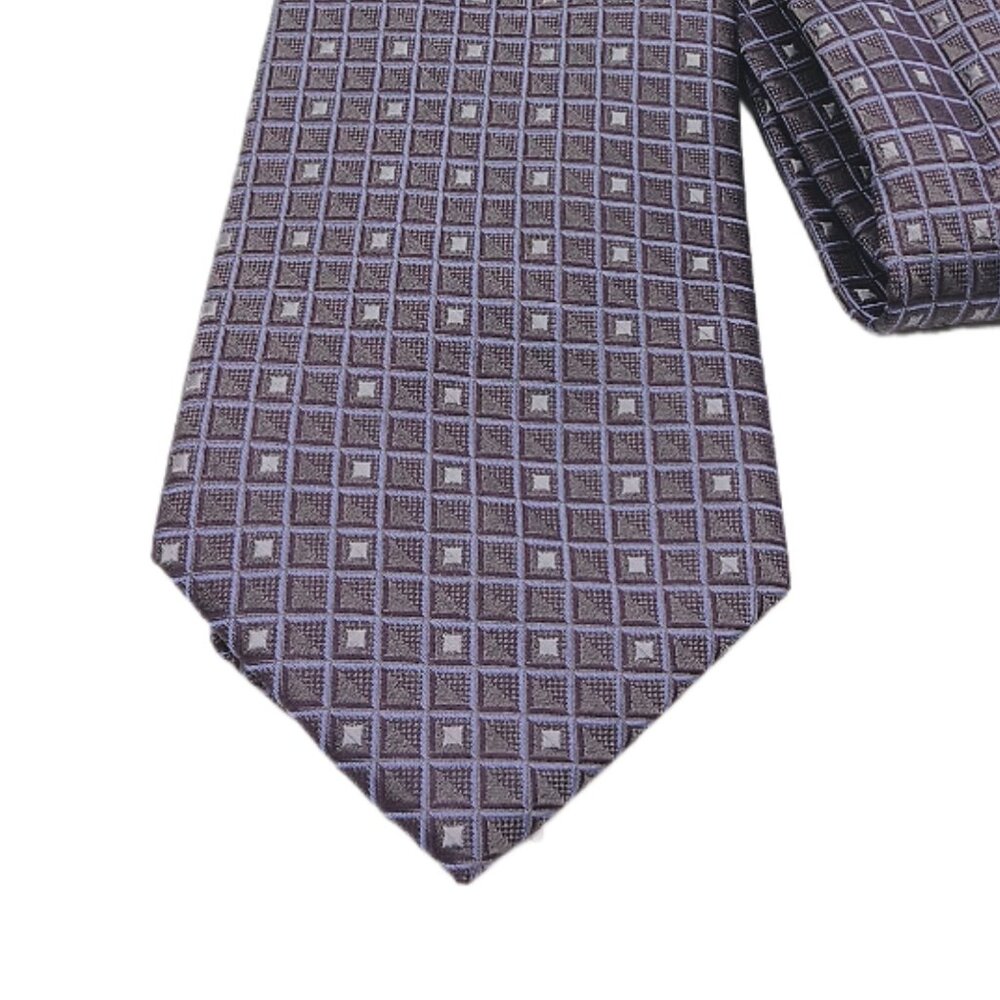 Van Heusen Silk Tie Men’s 62” Purple Woven Geometric Square Modern Classic New